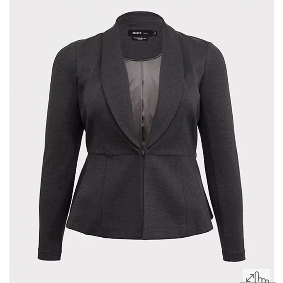 DARK GREY UPTOWN PONTE STRETCH PREMIUM PEPLUM BLAZER - Picture 1 of 5